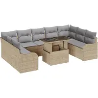 vidaXL Tuinbank Set 10 st 9-Aantal zitplaatsen Beige Poly Riet