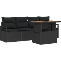 vidaXL Tuinbank Set met opslag 5 pcs Zwart Poly rattan