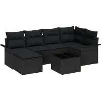vidaXL Tuinset met 7 zitplaatsen, zwart, van polyrotan
