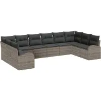 vidaXL Tuinset met 10 stukken, grijs, polyrotan