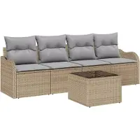 vidaXL Tuinbank Set Beige poly rattan