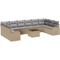 vidaXL Tuinbank Set 11 st Beige en Lichtgrijs poly rattan