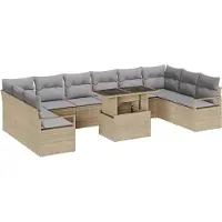 vidaXL Tuinbank Set 11 st 10-Aantal zitplaatsen Beige en Lichtgrijs