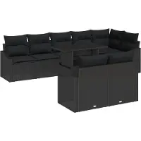 vidaXL Tuinbank Set 9 st Zwart poly rattan, Gepoedercoat staal