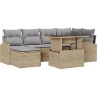 vidaXL Tuinbank Set 7 st Beige Poly rattan
