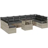 vidaXL Tuinbank Set 11 st 10-Aantal zitplaatsen Lichtgrijs poly rattan