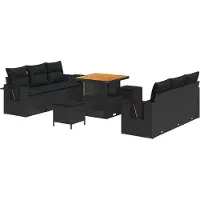 vidaXL Tuinbank Set 9 st 6-Aantal zitplaatsen Zwart poly rattan