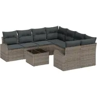 vidaXL Bankstel 9 st 8-zits Grijs poly rattan