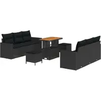 vidaXL Tuinbank Set 9 st 6-Aantal zitplaatsen Zwart poly rattan