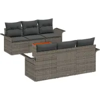 vidaXL Tuinbank Set 7 st 6-Aantal zitplaatsen Grijs poly rattan