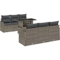 vidaXL Tuinset met 7 delen, 6 zitplaatsen, grijs, polyrotan