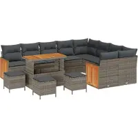 vidaXL Tuinbank Set 14 st 10-Aantal zitplaatsen Grijs poly rattan