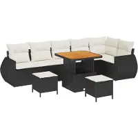 vidaXL Tuinbank Set 9 st 9-Aantal zitplaatsen Zwart en Crème Poly Riet