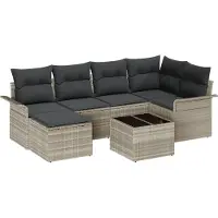 vidaXL Tuinbank Set 7 st Lichtgrijs poly rattan