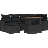 vidaXL Tuinbank Set 7 st Zwart Poly rattan en gepoedercoat staal