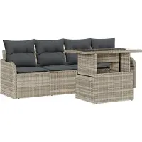 vidaXL Tuinbank Set 5 st 4-Aantal zitplaatsen Lichtgrijs Poly Riet