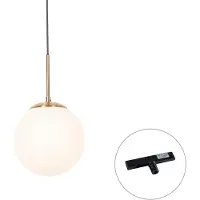 QAZQA Art Deco hanglamp goud met opaal glas incl. rail adapter zwart 1-fase - Slimline Flore