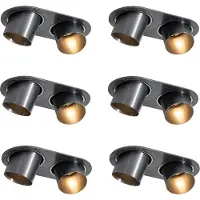 QAZQA Set van 6 inbouwspots gunmetal GU10 50mm 2-lichts - Installa
