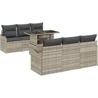 vidaXL Tuinbank Set 7 st 6-Aantal zitplaatsen Lichtgrijs Poly Riet