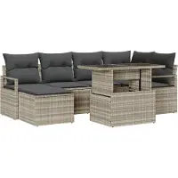 vidaXL Tuinbank Set 7 st Lichtgrijs poly rattan