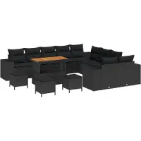 vidaXL Tuinbank Set 14 st Zwart poly rattan