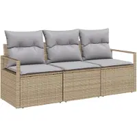 vidaXL Bankstel 3 st Beige poly rattan
