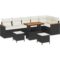 vidaXL Tuinbank Set met kussen met opslag Zwart Poly rattan