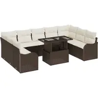 vidaXL Tuinbank Set 10 st 9-Aantal zitplaatsen Bruin Poly Riet