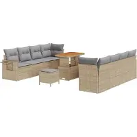 vidaXL Tuinbank Set met kussen 11 pcs Beige en Lichtgrijs poly rattan