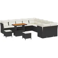 vidaXL Tuinset met 13 delen, zwart en crème, van polyrotan
