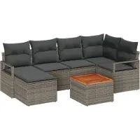 vidaXL Tuinbank Set 7 st Grijs poly rattan