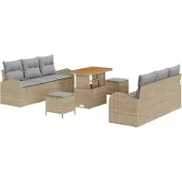 vidaXL Tuinbank Set 9 st 8-Aantal zitplaatsen Beige en Lichtgrijs