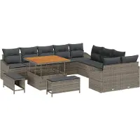 vidaXL Tuinbank Set met kussen met opslag 13 pcs Grijs Poly rattan