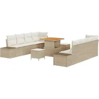 vidaXL Tuinbank Set met kussen met opslag 11 pcs Beige Poly rattan