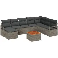 vidaXL Tuinset met 9 stukken, grijs, van polyrotan