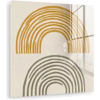 MuchoWow Glasschilderij 20x20 cm - Schilderij acrylglas - Bogen - Lijnen - Oranje - Minimalistisch - Foto op glas - Muurdecoratie woonkamer - Wanddecoratie slaapkamer - Schilderijen