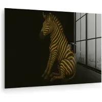 MuchoWow Glasschilderij 150x100 cm - Schilderij acrylglas - Zebra - Strepen - Goud - Foto op glas - Muurdecoratie woonkamer - Wanddecoratie slaapkamer - Schilderijen