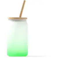 Roly 4 stuks tumbler met kleurverloop in borosilicaatglas groen, 350 ml, bamboe deksel en rietje Merk Stamina model Dalby