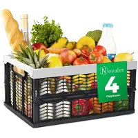 Novaliv Opvouwbare dozen opvouwbaar stabiel 4x 30L grijs zwarte manden boodschappenbox opvouwbare dozen set draagbox opbergmanden boodschappenmanden manden opbergkeuken