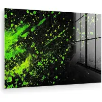 MuchoWow Glasschilderij 120x80 cm - Schilderij acrylglas - Spetters - Groen - Chaotisch - Groen - Foto op glas - Muurdecoratie woonkamer - Wanddecoratie slaapkamer - Schilderijen