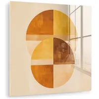 MuchoWow Glasschilderij 50x50 cm - Schilderij acrylglas - Cirkels - Geel - Minimalistisch - Foto op glas - Muurdecoratie woonkamer - Wanddecoratie slaapkamer - Schilderijen