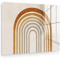 MuchoWow Glasschilderij 40x30 cm - Schilderij acrylglas - Minimalistisch - Boog - Lijnen - Beige - Foto op glas - Muurdecoratie woonkamer - Wanddecoratie slaapkamer - Schilderijen