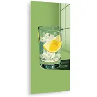 MuchoWow Glasschilderij 40x80 cm - Schilderij acrylglas - Glas - Citroen - Ijsblokjes - Groen - Foto op glas - Muurdecoratie woonkamer - Wanddecoratie slaapkamer - Schilderijen