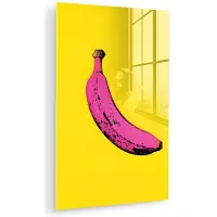 MuchoWow Glasschilderij 60x90 cm - Schilderij acrylglas - Banaan - Grafisch - Geel - Foto op glas - Muurdecoratie woonkamer - Wanddecoratie slaapkamer - Schilderijen