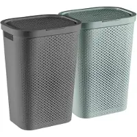 Curver Infinity Recycled Dots Wasmand met deksel - 60L - 2 stuks - Antraciet + Groen