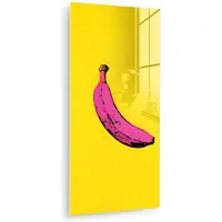 MuchoWow Glasschilderij 80x160 cm - Schilderij acrylglas - Banaan - Grafisch - Geel - Foto op glas - Muurdecoratie woonkamer - Wanddecoratie slaapkamer - Schilderijen