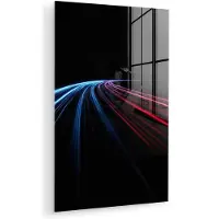 MuchoWow Glasschilderij 40x60 cm - Schilderij acrylglas - Strepen - Gebogen - Blauw - Foto op glas - Muurdecoratie woonkamer - Wanddecoratie slaapkamer - Schilderijen