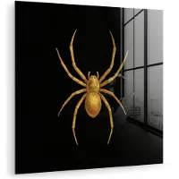 MuchoWow Glasschilderij 20x20 cm - Schilderij acrylglas - Spin - Goud - Minimalistisch - Poten - Foto op glas - Muurdecoratie woonkamer - Wanddecoratie slaapkamer - Schilderijen
