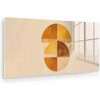 MuchoWow Glasschilderij 160x80 cm - Schilderij acrylglas - Cirkels - Geel - Minimalistisch - Foto op glas - Muurdecoratie woonkamer - Wanddecoratie slaapkamer - Schilderijen