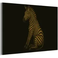 MuchoWow Aluminium schilderij 90x60 cm - Wanddecoratie metaal - Zebra - Strepen - Goud - Metalen muurdecoratie woonkamer - Decoratie industrieel - Foto op dibond - Industriële accessoires slaapkamer